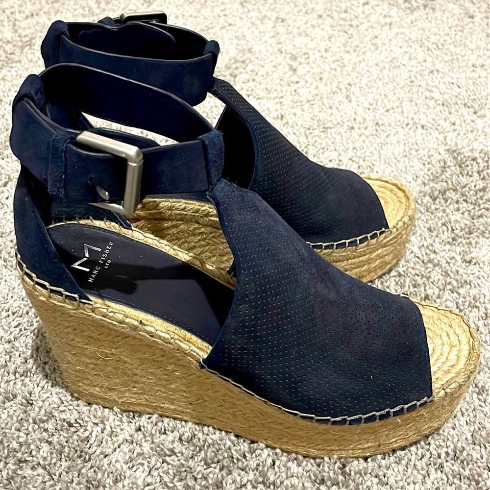 Marc Fisher- Wedges- Navy Blue- Size 8.5